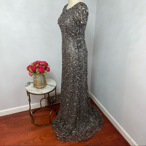 # Adrianna Papell Sequined & Embellished Scoop Back Long Dress - Picture 6 of 17